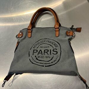 Gray and Brown Handbag with Paris Print